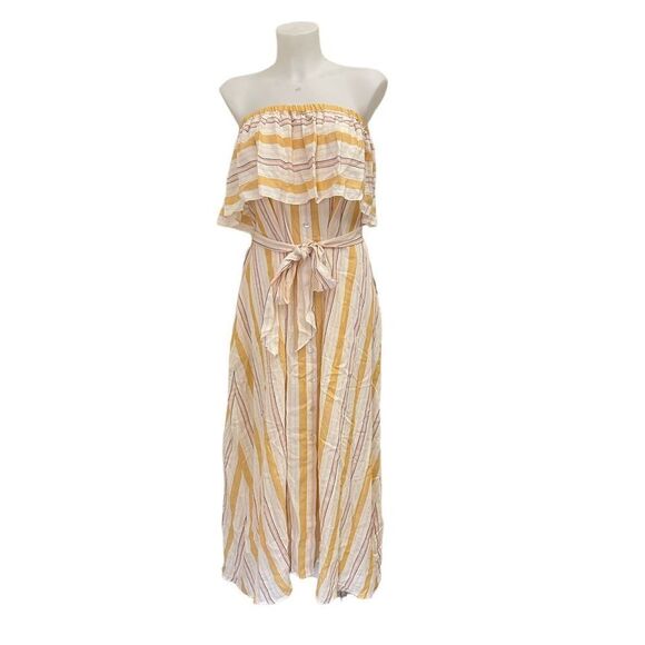 lemlem Zeritu Strapless Ruffle Shift Maxi Dress Striped‎ Yellow size XS NEW - Picture 1 of 10